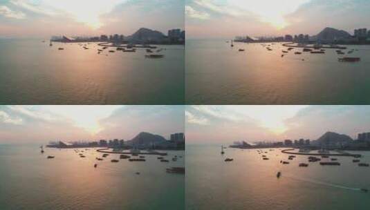 深圳湾海港日落航拍高清在线视频素材下载