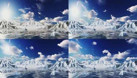 唯美冰山高原冰川舞台背景阳光白云高清在线视频素材下载