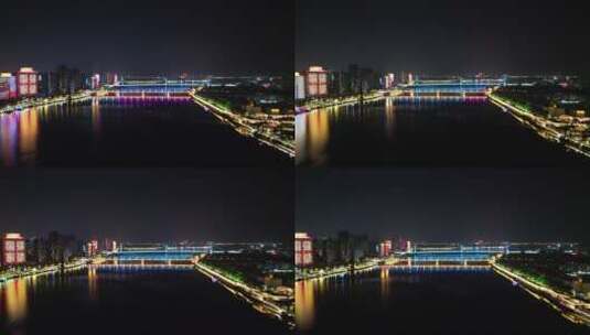 湖北襄阳汉江夜景灯光航拍高清在线视频素材下载