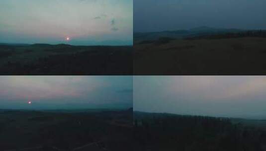 傍晚夕阳落日森林平原航拍高清在线视频素材下载