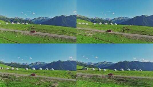 航拍新疆伊犁草原天然牧场羊群高清在线视频素材下载