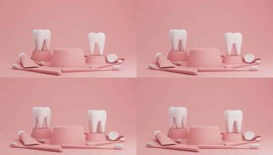 口腔牙齿健康牙刷和模型牙齿渲染高清在线视频素材下载