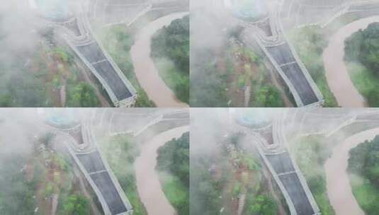 大雾中的城市航拍（重庆北碚）高清在线视频素材下载