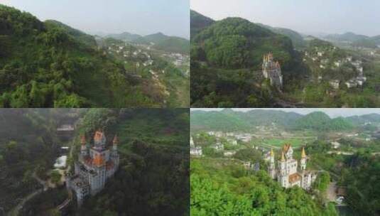 重庆废弃古堡山峰飞出航拍4K高清在线视频素材下载