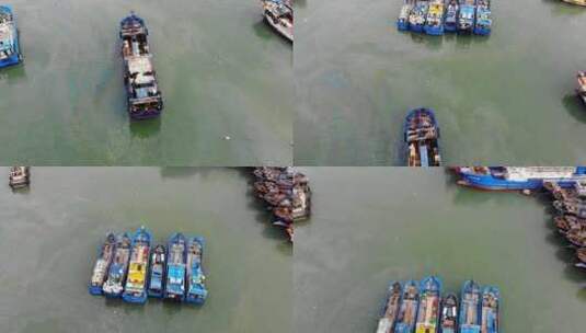 航拍福建漳州龙海岛美避风坞回港避风的渔船高清在线视频素材下载