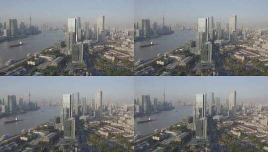 航拍上海黄浦江两岸商务CBD办公大楼高清在线视频素材下载