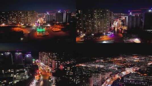 依兰县城市夜景航拍高清在线视频素材下载
