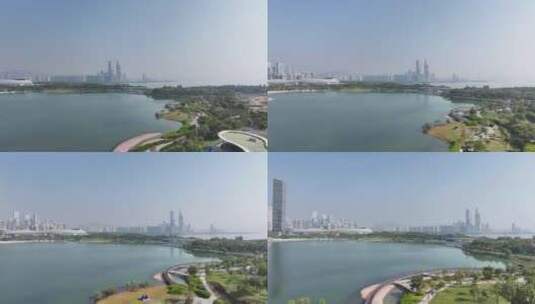 深圳湾清晨航拍高清在线视频素材下载