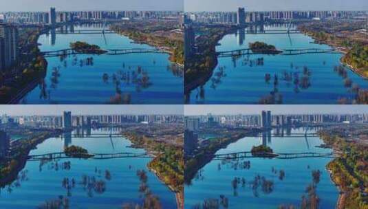 西安浐灞灞河两岸高清在线视频素材下载
