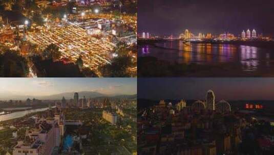 4K震撼西双版纳景洪市城市风光延时合集高清在线视频素材下载