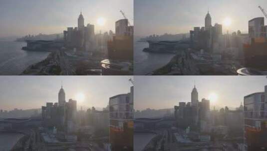 香港中环清晨建筑航拍高清在线视频素材下载