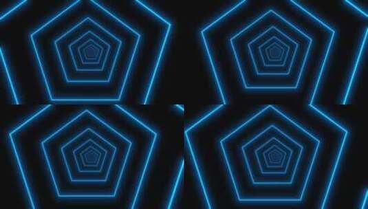 抽象蓝色霓虹灯六边形形状在黑色背景上动画高清在线视频素材下载