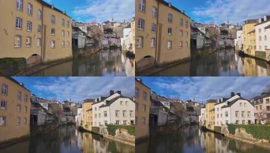 卢森堡市老城区和阿尔泽特河的镜头高清在线视频素材下载