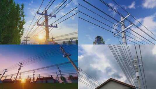 农村电网改造高压电线杆高清在线视频素材下载
