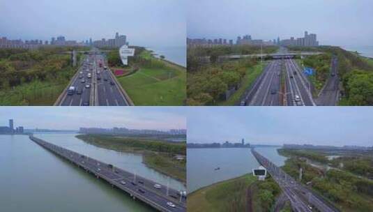 苏州湾吴江太湖新城苏州湾大桥航拍高清在线视频素材下载