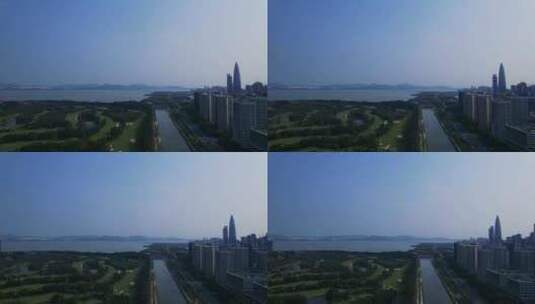 大沙河深圳湾大海滨海城市高清在线视频素材下载