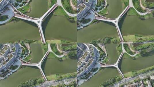 中国广东省广州市南沙区蕉门河聚星桥高清在线视频素材下载
