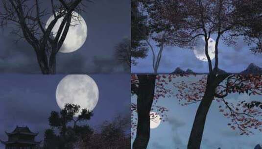 晚上缓慢升起的月亮空镜头高清在线视频素材下载