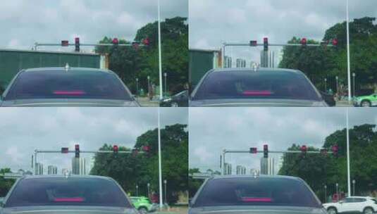 十字路口等待红绿灯交通灯倒计时高清在线视频素材下载