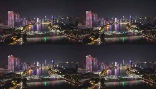 海珠桥夜景航拍延迟高清在线视频素材下载