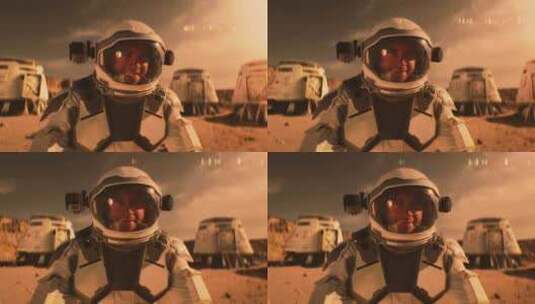 宇航员，看着相机，火星，行星高清在线视频素材下载