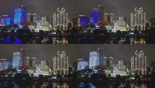 柳州夜景五星商业步行街五星商业大厦航拍高清在线视频素材下载