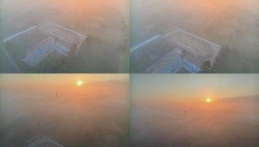 中国河南平原平流雾HDR航拍高清在线视频素材下载