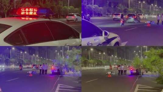 夜晚交通事故救护车警车交警6高清在线视频素材下载