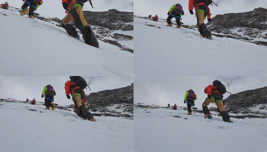 攀登岷山山脉主峰雪宝顶雪山的登山队高清在线视频素材下载