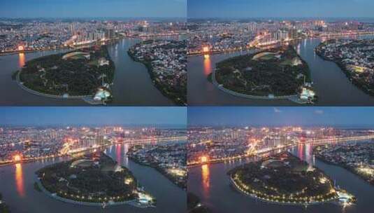 城市河流夜景航拍全景高清在线视频素材下载