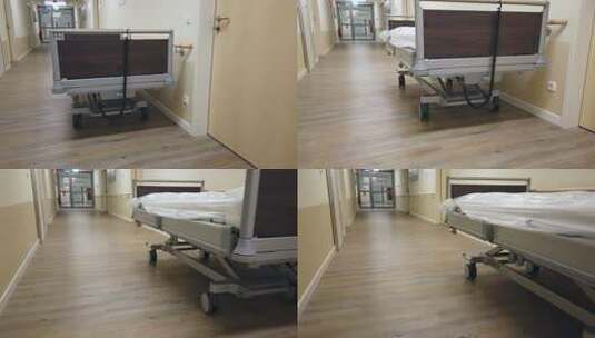 空旷走廊内的病床高清在线视频素材下载