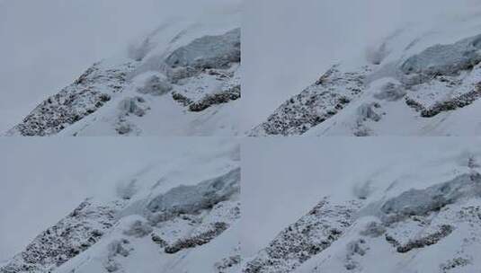 航拍贡嘎山区朗格曼因雪山冰川的攀登者高清在线视频素材下载