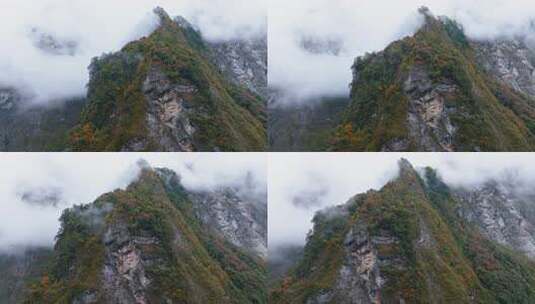 四川茂县秋季山峰彩林云雾缭绕山水画般风景高清在线视频素材下载