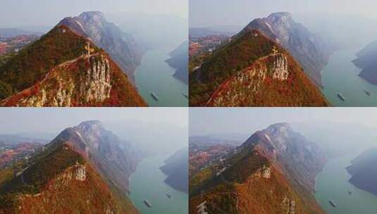 长江三峡巫峡红叶高清在线视频素材下载