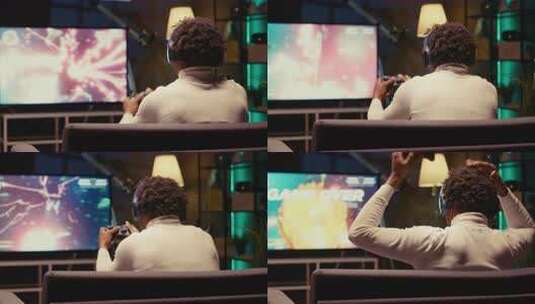 玩家在电视显示器上收到游戏后心烦意乱，他高清在线视频素材下载