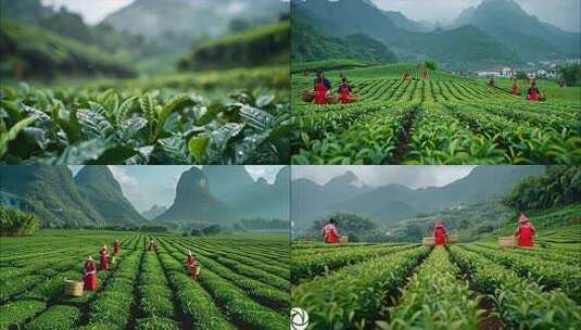 茶园茶场茶厂茶叶茶山春茶红茶绿茶采茶摘茶高清在线视频素材下载