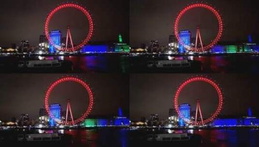伦敦夜间摩天轮灯光展高清在线视频素材下载