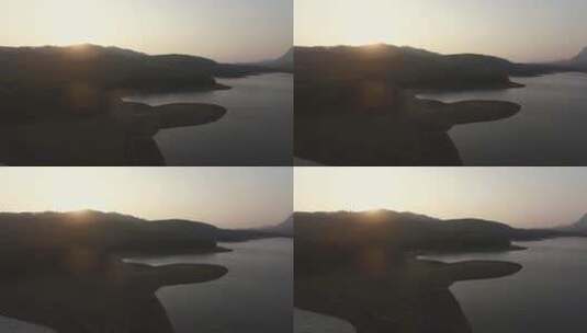 航拍傍晚的湖泊高清在线视频素材下载