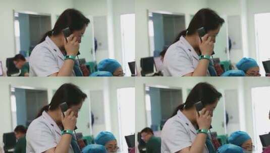 护士在医院接电话忙碌场景高清在线视频素材下载