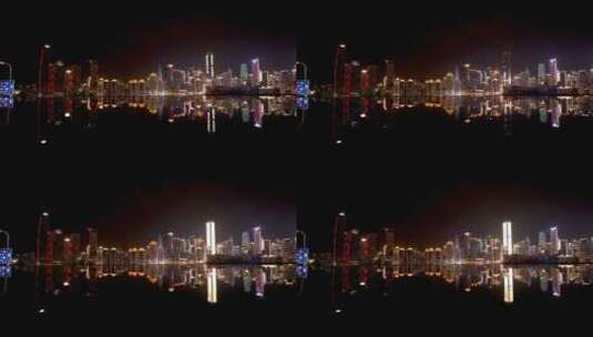 4K重庆渝中区地标建筑夜景水中倒影高清在线视频素材下载