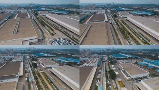 广西柳州通用五菱主机厂内部道路排列的车辆高清在线视频素材下载