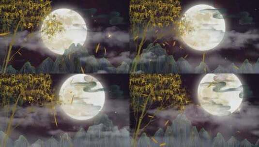 4K烫金竹子月亮舞台背景视频高清在线视频素材下载