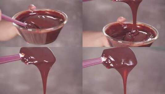 巧克力颗粒加奶油隔水加热融化巧克力酱高清在线视频素材下载