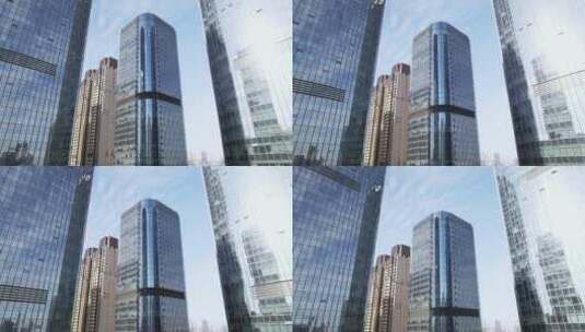 航拍杭州钱江新城玻璃幕墙现代建筑高清在线视频素材下载