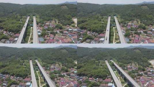 航拍大山中的高速路高架桥高清在线视频素材下载