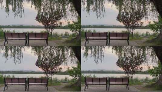 颐和园昆明湖东南隅长椅看日落高清在线视频素材下载