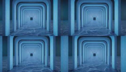 夜晚的冰封湖面上的隧道3D渲染高清在线视频素材下载