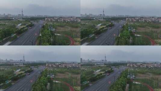 洛阳城市地标落日交通经济发展航拍高清在线视频素材下载