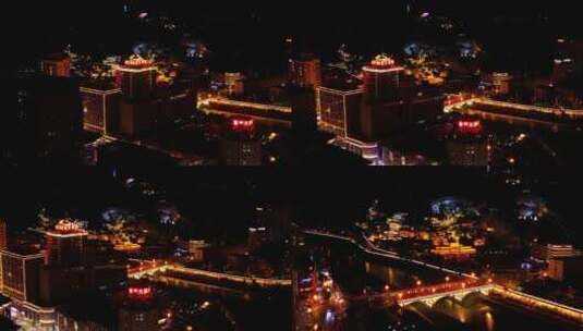 4K延安宝塔区夜景航拍1高清在线视频素材下载