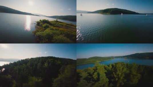 航拍湖面湖水森林树林帆船合集高清在线视频素材下载